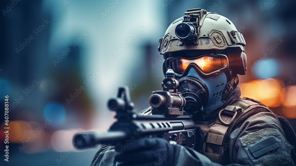soldier in uniform deployed in war zone, on mission, machine gun and soldier's helmet, fictional location soldier in uniform deployed in war zone, on mission, machine gun and soldier's helmet, fictional location