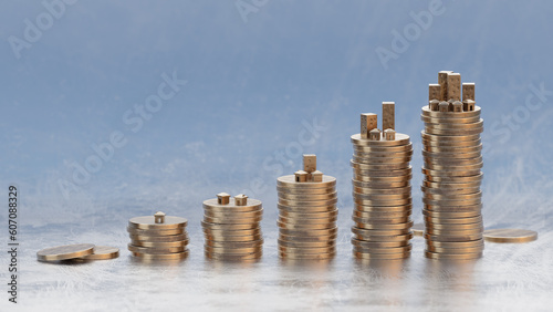 Coin stacks, money grow up