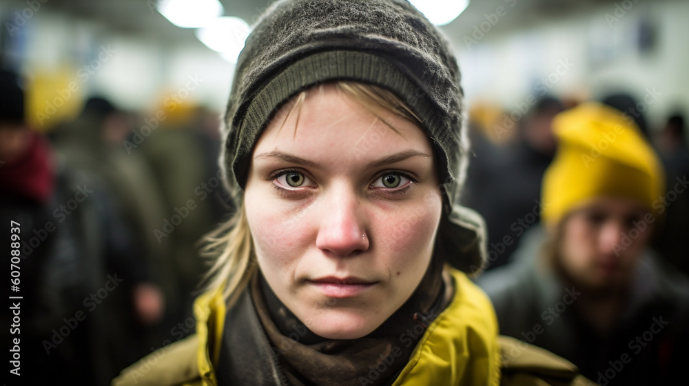 young adult woman or teenage girl works in a production hall or logistics center, training job or practical semester, working, many people in the background in the warehouse