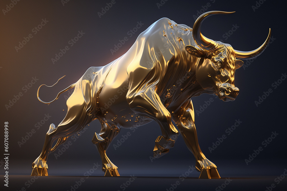 Złoty byk - wzrost i dobrobyt w biznesie - Golden bull - growth and prosperity in business - AI Generated - obrazy, fototapety, plakaty 
