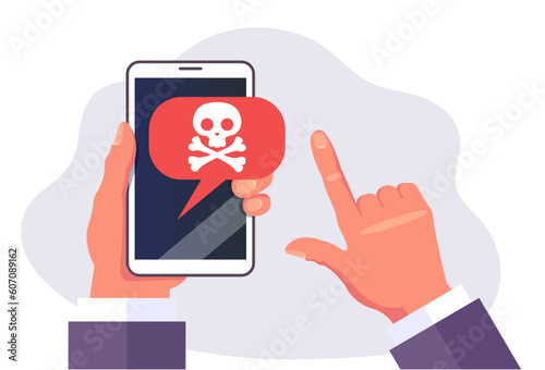 Phone smartphone fraud virus alert spam scam concept. Vector graphic design illustration
