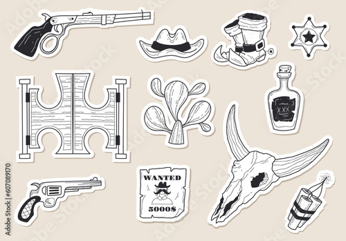 Cowboy western saloon wild west sticker isolated set. Vector graphic design illustration
