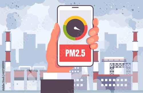 Air pollution city factory technology measurement concept. Vector graphic design illustration