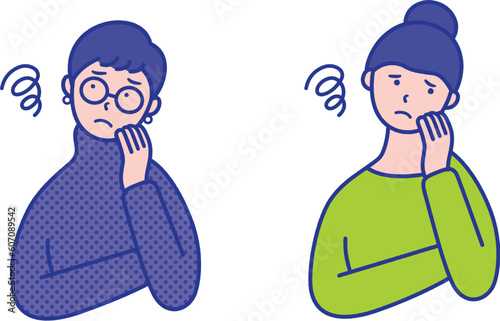 モヤモヤする20代〜40代女性の上半身イラスト素材【セット】