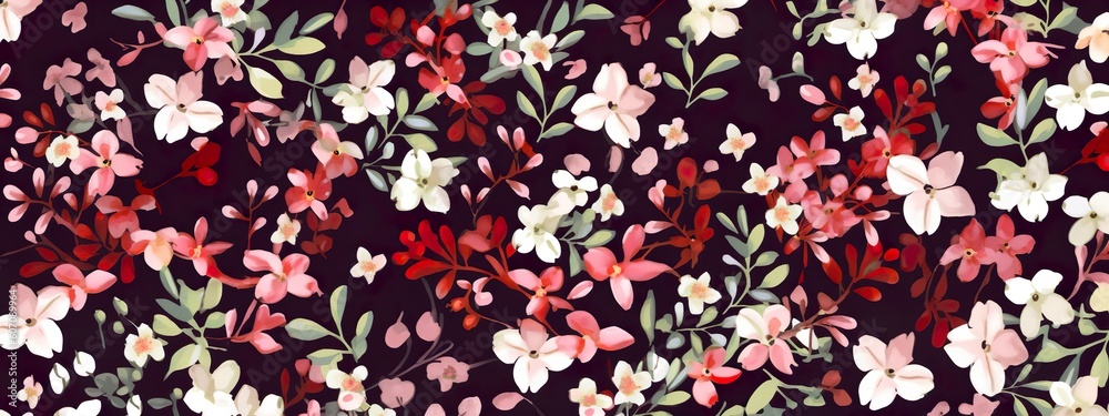 Blooming Symphony: A Flower Seamless Pattern, Floral Design, Web Banner, Wide Size, Generative AI