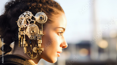 young woman half-robot or a...