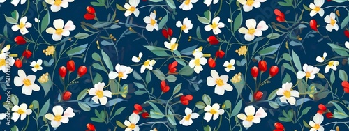 Blooming Symphony: A Flower Seamless Pattern, Floral Design, Web Banner, Wide Size, Generative AI