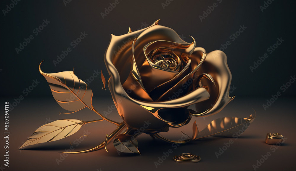 Luksusowy kwiat - złot róża - bogaty związek - Luxury flower - golden rose - rich relationship - AI Generated - obrazy, fototapety, plakaty 