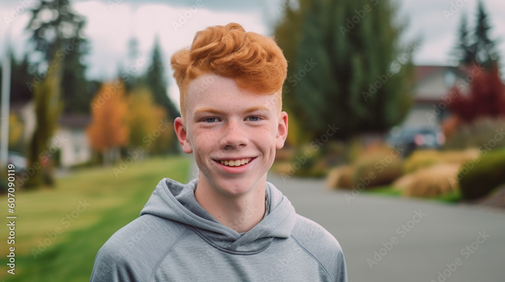 happy and satisfied, young boy, teenager with a thin transitional jacket in spring outside in nature in the park or garden, alone, sunset happy and satisfied, young boy, teenager with a thin transitional jacket in spring outside in nature in the park or garden, alone, sunset