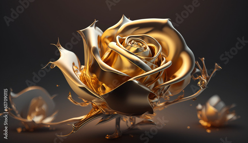 Złoty pąk róży, róża ze złota, szlachetna miłość - Golden rose bud, rose of gold, noble love - AI Generated