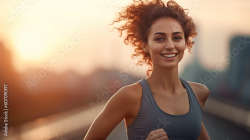 young adult woman  outdoors in leisure time or weekend  jogging or running