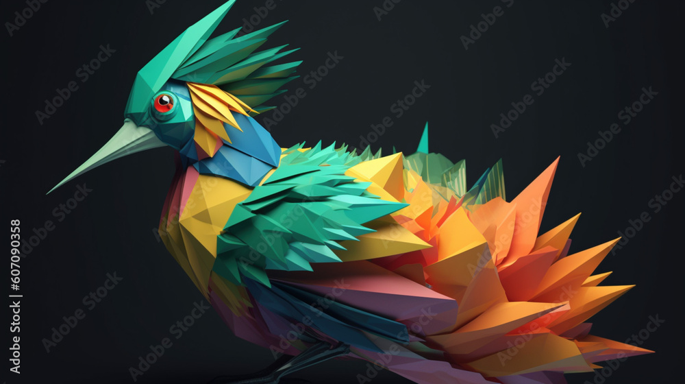 Rajski ptak origami, tropikalny ptak z papieru - koncept - Origami bird of paradise, tropical paper bird - concept - AI Generated - obrazy, fototapety, plakaty 