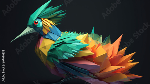 Rajski ptak origami, tropikalny ptak z papieru - koncept - Origami bird of paradise, tropical paper bird - concept - AI Generated