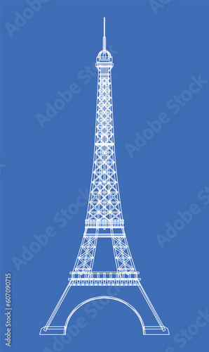 Eiffel Tower Blueprint Style