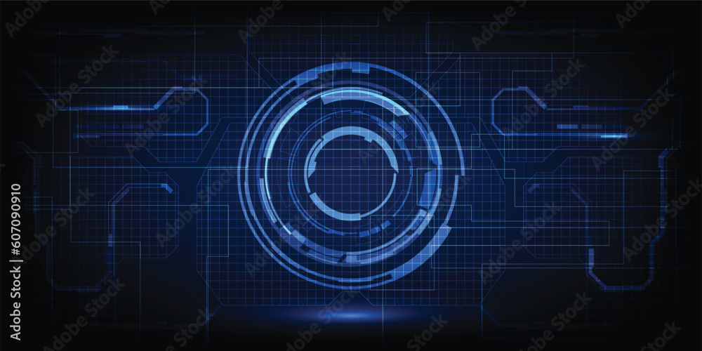 Vector illustration of Abstract hi tech HUD interface and circuit digital technology background.Digital communication innovation and technology concepts. Vector illustration of Abstract hi tech HUD interface and circuit digital technology background.Digital communication innovation and technology concepts.