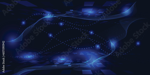 Vector illustration of futuristic waveform dot connecting network.Digital communication innovation and technology concepts.  