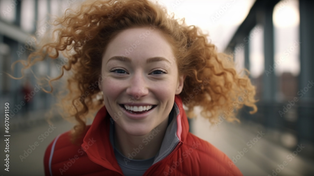 typical city life, everyday life of a young adult woman, kind smiles, curly hair, brunette on a street between buildings in the late afternoon typical city life, everyday life of a young adult woman, kind smiles, curly hair, brunette on a street between buildings in the late afternoon
