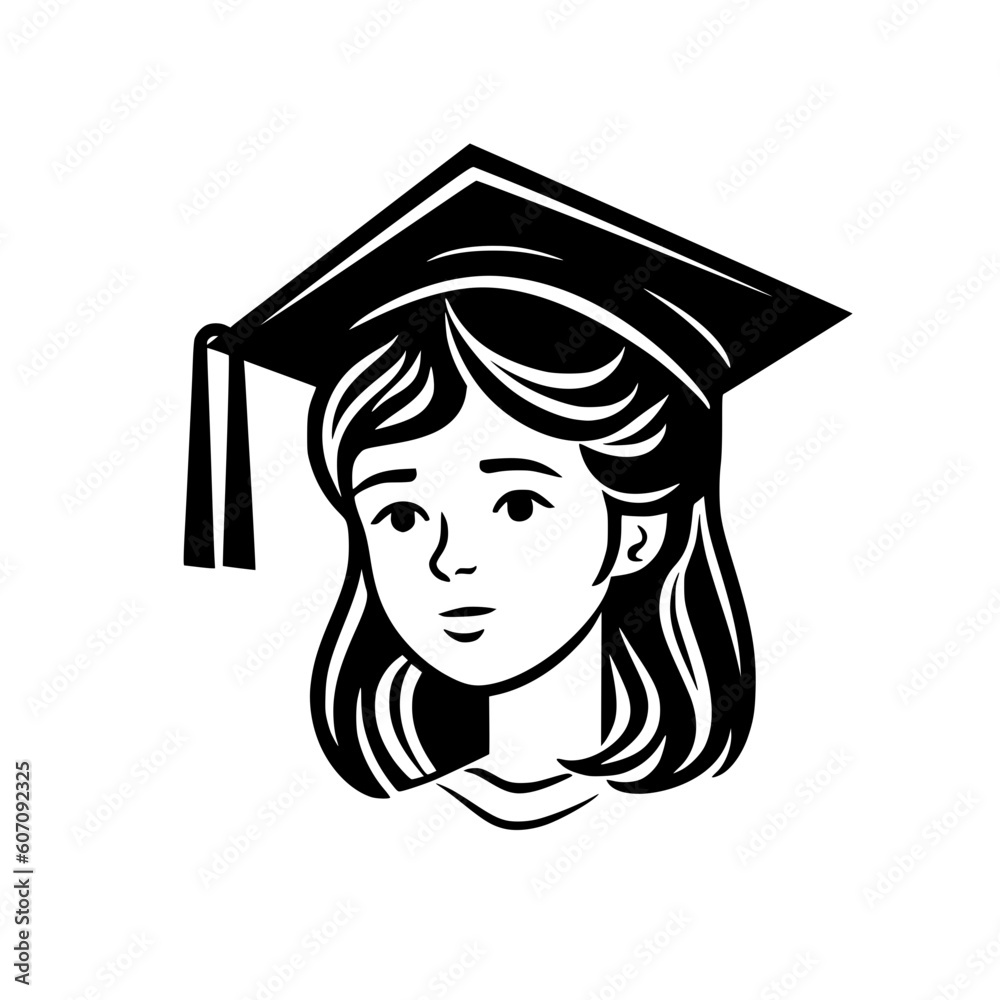 Girl wearing graduation cap vector illustration isolated on transparent ...