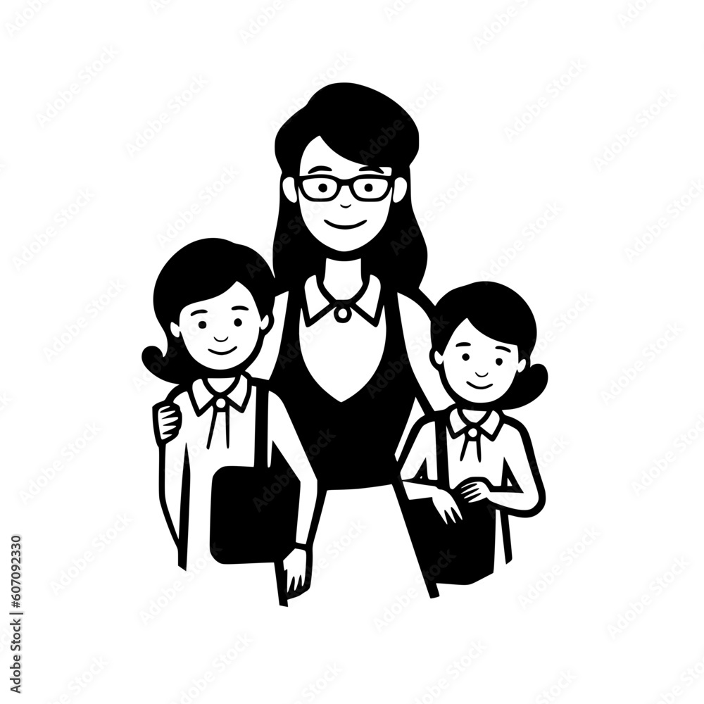 Teacher and schoolgirls vector illustration isolated on transparent background Teacher and schoolgirls vector illustration isolated on transparent background