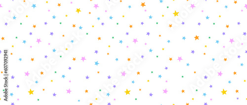 Colorful Stars Seamless Vector Pattern. Irregular Hand Drawn Simple Starry Print for Fabric,Textile,Wrapping Paper. Galaxy Design. Rainbow Colors Stars Isolated on a White Background. RGB Color.