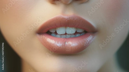 young adult woman closeup  mouth and lips and teeth  female face  caucasian  open mouth  emotional and feelings