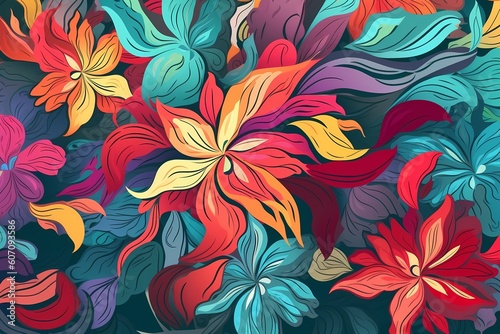 Handdrawn Floral Art, Colorful Abstract Painting for Wallpaper, generative ai generated