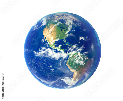 Blue planet earth north and south america continent isolated on white background. Clipping path. Elements of this image furnished by NASA.