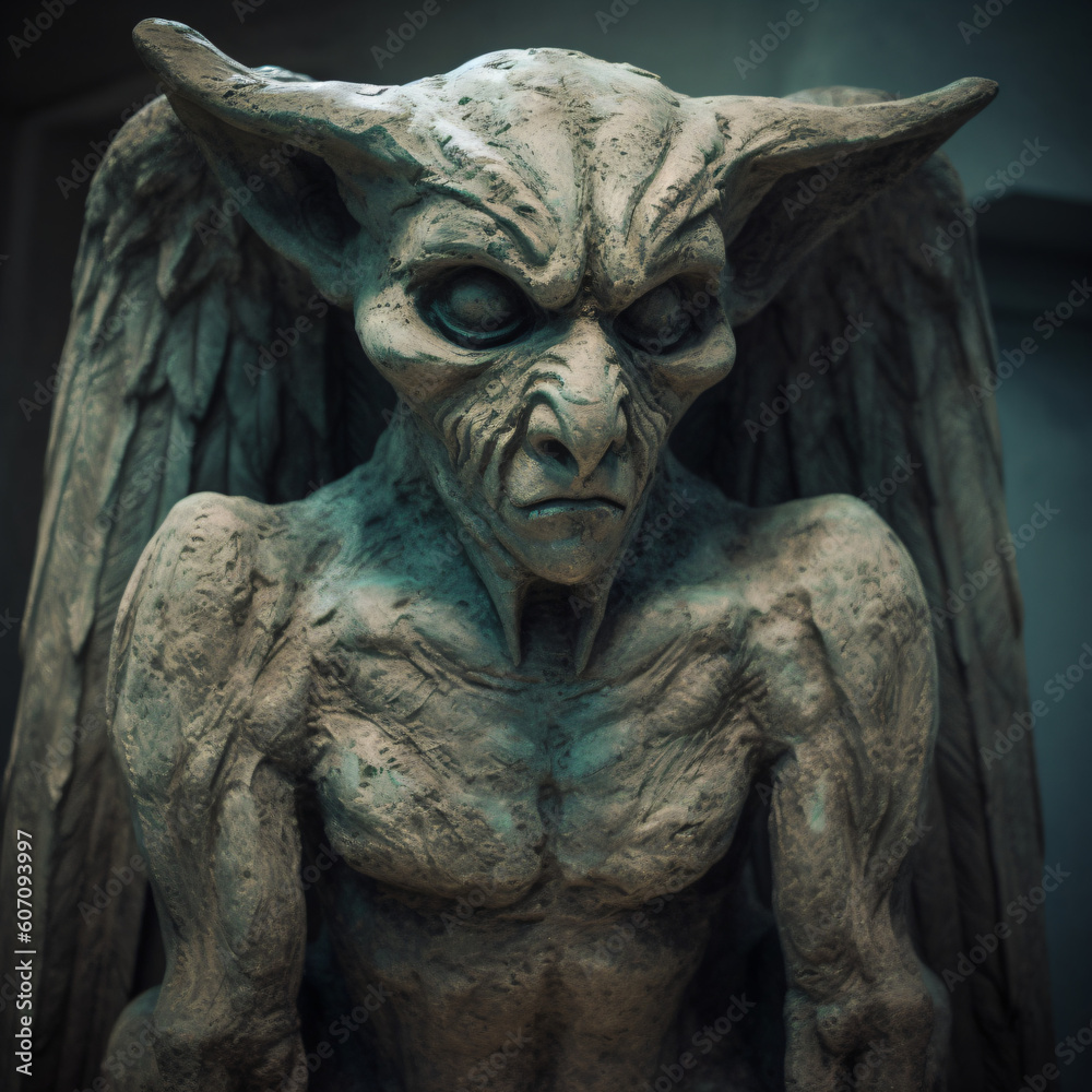 Fototapeta premium A statue of a gargoyle looking like a demon Generative Ai