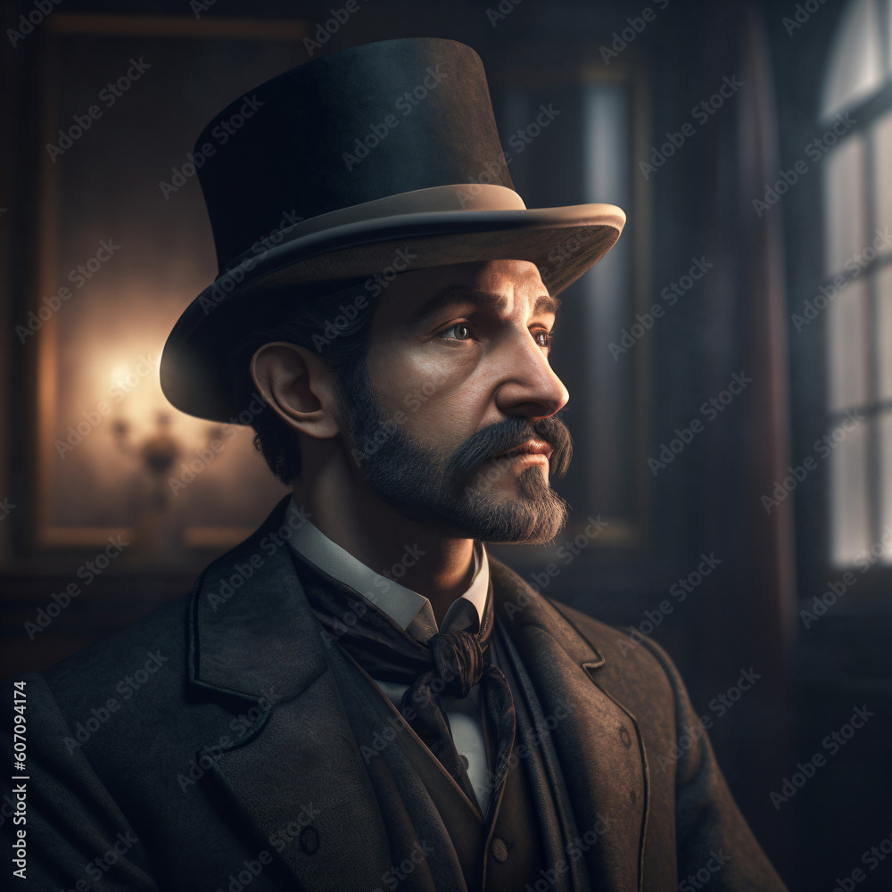 A mysterious elegant man wearing a top hat, suit, and vintage clothes Generative Ai A mysterious elegant man wearing a top hat, suit, and vintage clothes Generative Ai