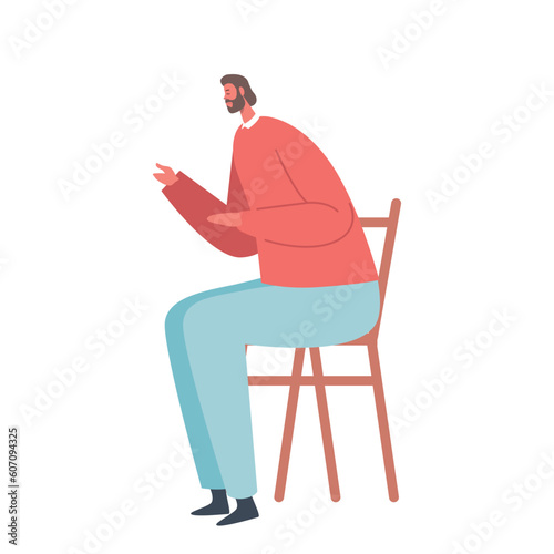 Relaxed Adult Man Character Sitting On A Comfortable Chair, Exuding Tranquility And Contentment As He Rests
