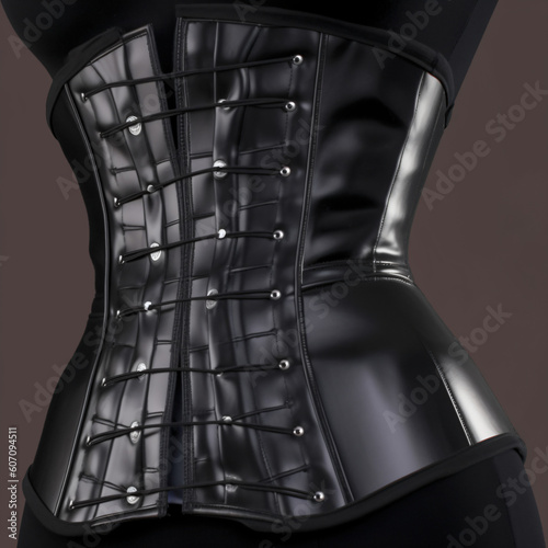 A mannequin wearing a black leather corset Generative Ai