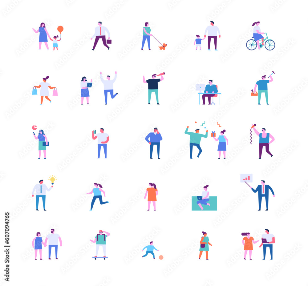 Tiny people flat set isolated on white background