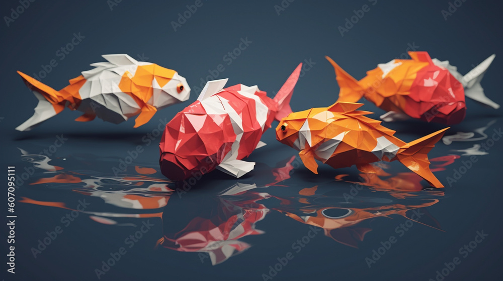 Złote rybki koi - symbol wytrwałości i dobrobytu - Gold koi fish - a symbol of perseverance and prosperity - AI Generated - obrazy, fototapety, plakaty 