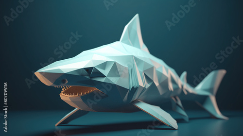 Fototapeta Papierowy drapieżnik - origami rekin - model 3d - Paper predator - origami shark - 3d model - AI Generated