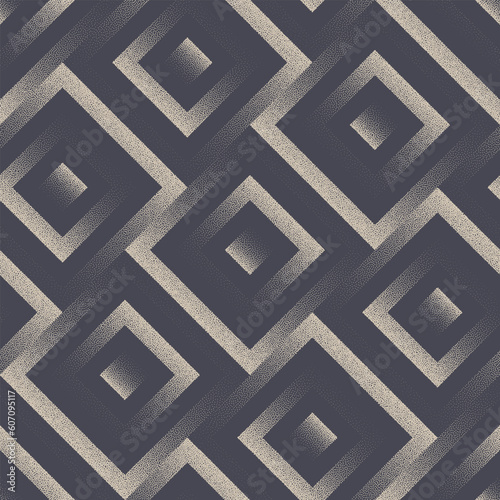 Tilted Squares 3D Geometric Seamless Pattern Vector Dynamic Abstract Background. Fashionable Luxury Textile Design Print Repetitive Graphic Abstraction. Half Tone Rhombus Grid Endless Art Illustration