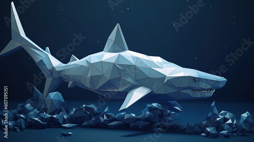 Morski drapieżnik - żarłacz biały - papierowe origami - ochrona oceanów -Marine predator - white shark - origami paper - ocean conservation - AI Generated