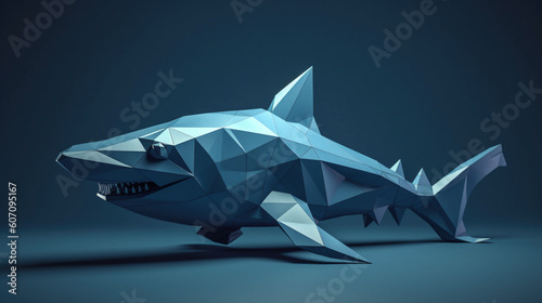 Fototapeta Origami rekin - podwodny drapieżnik - koncept 3d - Origami shark - underwater predator - concept - AI Generated