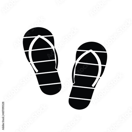 Vector Silhouette Slipper Shoes or Flip Flops Isolated on White Background. Slippers icon Blue and Orange Colored Striped Summer Beach Flip Flops. Holiday and Summer Vacation Flat Element. 