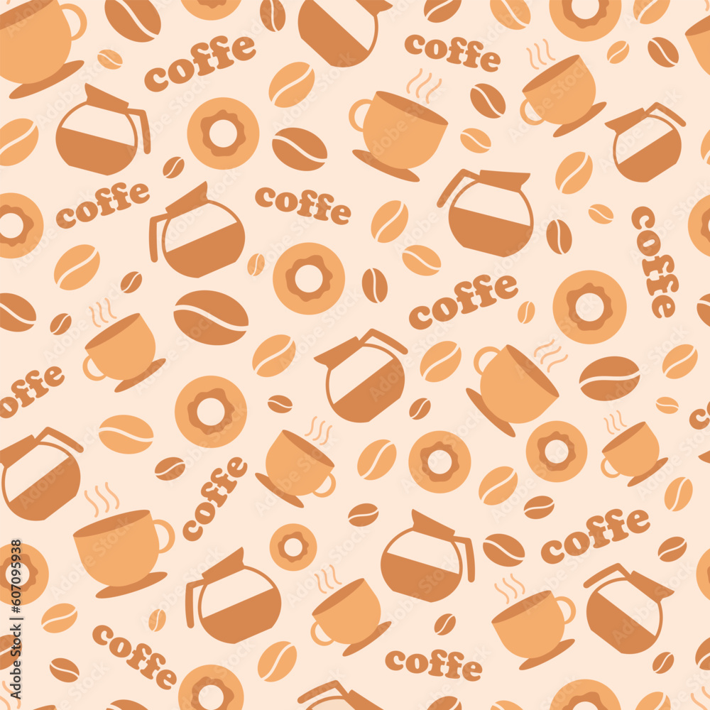Seamless pattern with coffee cups and beans