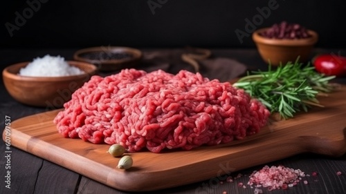 raw minced meat on a plate Generative AI