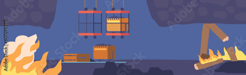 Fiery Inferno In The Depths Of A Coal Mine, Engulfed By Raging Flames And Billowing Smoke, A Dangerous Situation