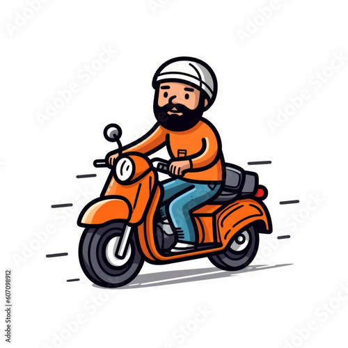 A Delivery man ride scooter motorcycle cartoon. 3D icon cartoon style Delivery man riding a motorcycle.