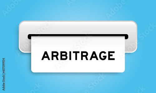 White coupon banner with word arbitrage from machine on blue color background