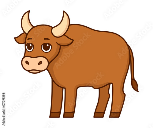 Cute cartoon brown ox illustration
