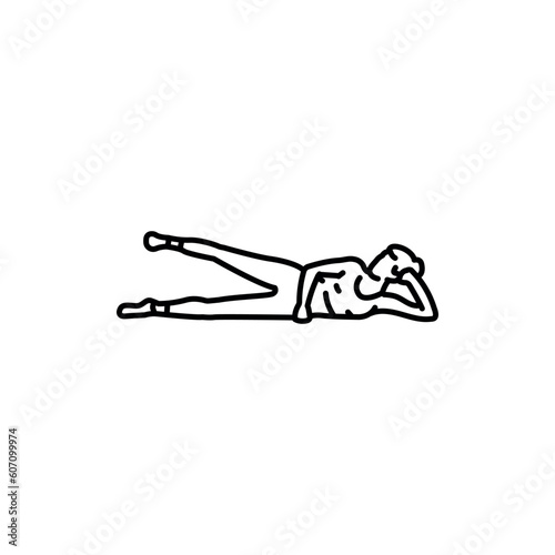 Girl does exercise on the buttocks legs and buttocks black line icon.