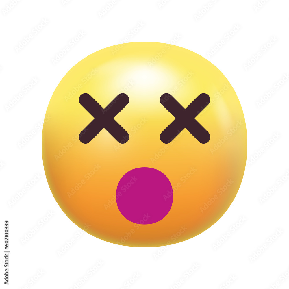 Dizzy emoji face. cross eyes emoticon with open mouth , spiral