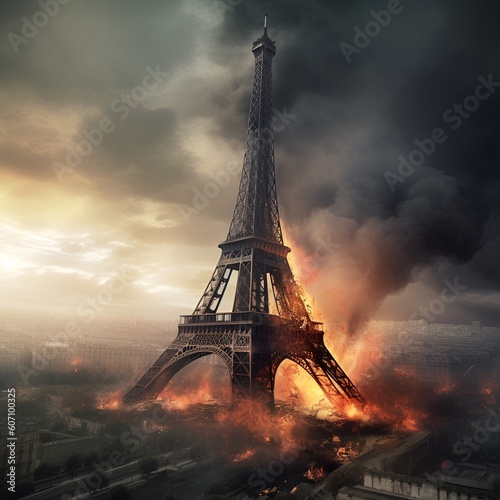 Eiffel Tower Around the Eiffel Tower On fire and smoke behind the Eiffel Tower