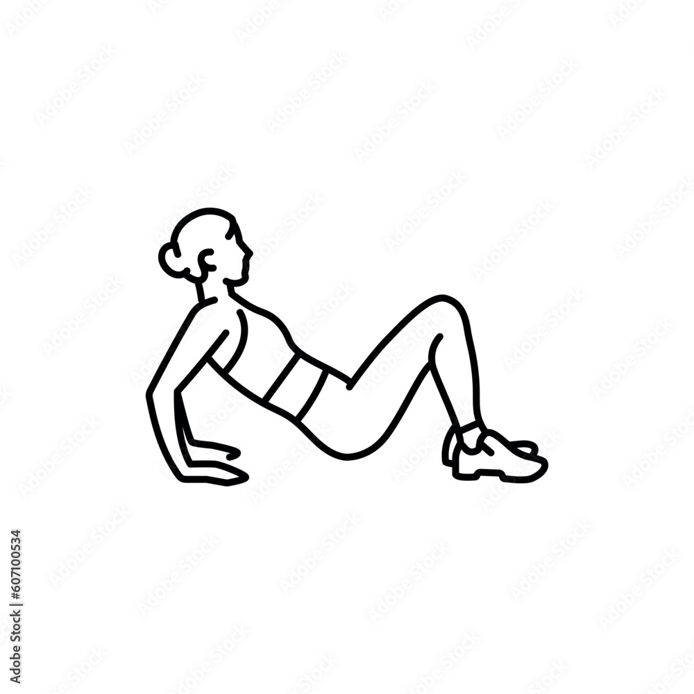 Fototapeta premium Woman doing reverse push ups black line icon.