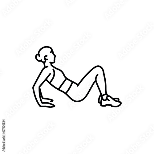 Woman doing reverse push ups  black line icon.