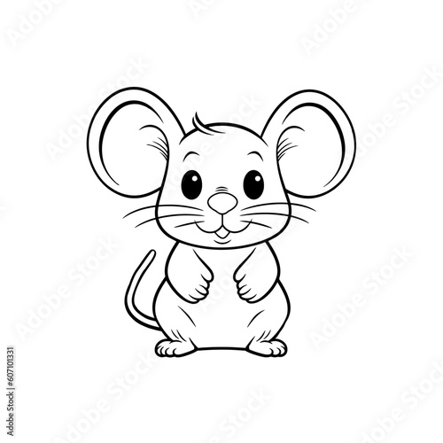 Mouse outline sketch vector. Hand drawn mousy linear illustration. Monochrome silhouette for coloring book. 